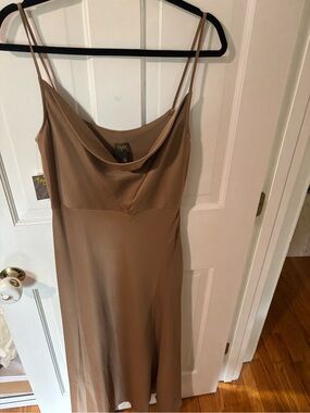 Taylor Taupe Satin Maxi Slip Dress with Cowl Neck
